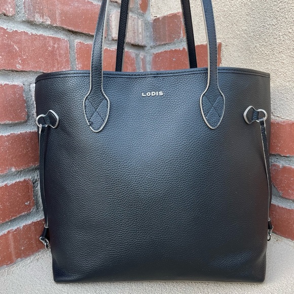 LODIS Bliss Leather Tote with Wristlet in Black & Brocade Scarf~Accessory Bundle - Picture 2 of 13